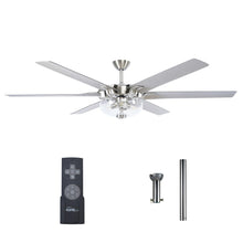 Load image into Gallery viewer, 70&quot; Modern Brushed Nickel DC Motor Downrod Mount Ceiling Fan with Lighting and Remote Control
