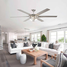 Cargar imagen en el visor de la galería, 70&quot; Modern Brushed Nickel DC Motor Downrod Mount Ceiling Fan with Lighting and Remote Control
