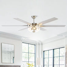 Load image into Gallery viewer, 70&quot; Modern Brushed Nickel DC Motor Downrod Mount Ceiling Fan with Lighting and Remote Control
