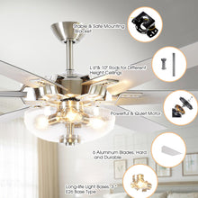 Load image into Gallery viewer, 70&quot; Modern Brushed Nickel DC Motor Downrod Mount Ceiling Fan with Lighting and Remote Control
