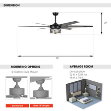 Load image into Gallery viewer, 70&quot; Modern DC Motor Downrod Mount Reversible Ceiling Fan with Lighting and Remote Control
