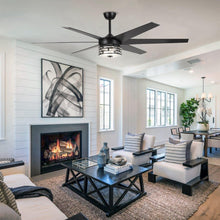 Load image into Gallery viewer, 70&quot; Modern DC Motor Downrod Mount Reversible Ceiling Fan with Lighting and Remote Control
