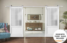 Cargar imagen en el visor de la galería, Felicia 3309 Matte White Double Barn Door with Frosted Glass and Silver Rail
