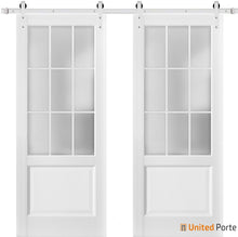 Cargar imagen en el visor de la galería, Felicia 3309 Matte White Double Barn Door with Frosted Glass and Silver Rail
