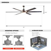 Load image into Gallery viewer, 72&quot; Bankston Modern DC Motor Downrod Mount Reversible Ceiling Fan with Lighting and Remote Control
