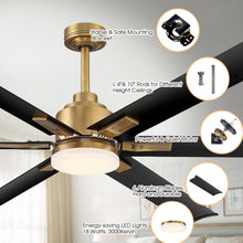 Cargar imagen en el visor de la galería, 72&quot; Bankston Modern DC Motor Downrod Mount Reversible Ceiling Fan with Lighting and Remote Control
