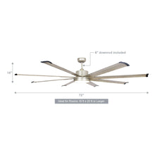 Carregar imagem no visualizador da galeria, 72&quot; Bankston Modern Satin Nickel DC Motor Downrod Mount Ceiling Fan with LED Lighting and Remote Control
