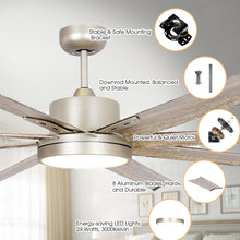 Carregar imagem no visualizador da galeria, 72&quot; Bankston Modern Satin Nickel DC Motor Downrod Mount Ceiling Fan with LED Lighting and Remote Control
