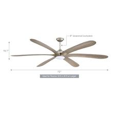 Cargar imagen en el visor de la galería, 72&quot; Jaydn Farmhouse Satin Nickel DC Motor Downrod Mount Reversible Ceiling Fan with Lighting and Remote Control
