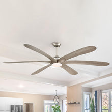 Carregar imagem no visualizador da galeria, 72&quot; Jaydn Farmhouse Satin Nickel DC Motor Downrod Mount Reversible Ceiling Fan with Lighting and Remote Control
