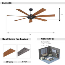 Load image into Gallery viewer, 72&quot; Farmhouse DC Motor Brushed Nickel Downrod Mount Reversible Ceiling Fan with Remote Control
