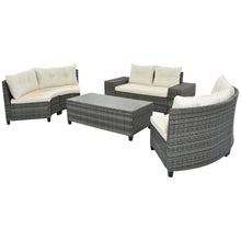 Carregar imagem no visualizador da galeria, 8-pieces Outdoor Wicker Round Sofa Set, Half-Moon Sectional Sets All Weather, Curved Sofa Set With Rectangular Coffee Table, PE Rattan Water-resistant and UV Protected, Movable Cushion, Beige
