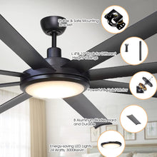 Cargar imagen en el visor de la galería, 75&quot; Industrial DC Motor Downrod Mount Reversible Ceiling Fan with Lighting and Remote Control
