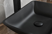 Carregar imagem no visualizador da galeria, 13.0&quot; L -18.13&quot; W -4&quot; H Matte Shell Glass Rectangular Vessel Bathroom Sink in Black with Matte Black Faucet and Pop-Up Drain in Matte Black
