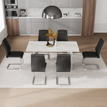 Load image into Gallery viewer, Table and chair set, modern and minimalist dining table. Imitation marble glass sticker desktop, stainless steel legs, stable and beautiful. Comfortable PU seats. DT-69
