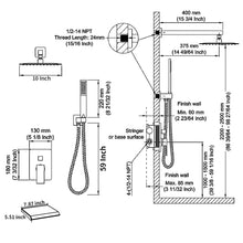 Carregar imagem no visualizador da galeria, Rain Mixer Shower Faucet Set with Waterfall Tub Spout 10 inch Square Rainfall Shower Head with Handheld Spray Matte Black Wall Mounted Pressure Balance Rough-in Valve and Trim Included
