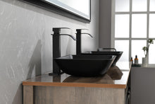 Carregar imagem no visualizador da galeria, 13.0&quot; L -18.13&quot; W -4&quot; H Matte Shell Glass Rectangular Vessel Bathroom Sink in Black with Matte Black Faucet and Pop-Up Drain in Matte Black
