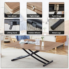 Carregar imagem no visualizador da galeria, Modern minimalist multifunctional lifting table, 0.8-inch wood grain craft sticker desktop, black metal legs. Paired with 4 faux leather upholstered dining chairs with black metal legs
