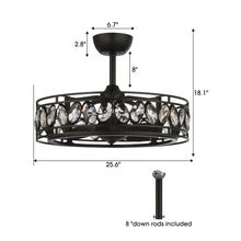 Cargar imagen en el visor de la galería, 26&quot; Modern DC Motor Downrod Mount Reversible Crystal Ceiling Fan with Lighting and Remote Control
