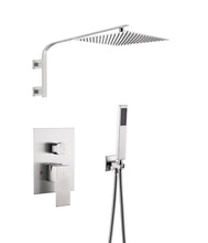 Load image into Gallery viewer, 12 Inch Rain head big arc wall Mount Brushed Nickel Shower System two way or single way Rough-in Valve Body with trim
