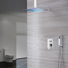 Load image into Gallery viewer, 12&#39;&#39; or 16&#39;&#39; Chrome Ceiling-Mounted Rainfall Shower Head with Optional LED Light - Two-Way Shower Faucet and Handle Sprayer Included
