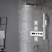 Load image into Gallery viewer, 12inch  Wall mount 3 way digital thermostatic shower faucet with sliding bar and 4inch body jets
