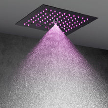 Carregar imagem no visualizador da galeria, 12-Inch Flush-Mount Matte Black Thermostatic Shower Faucet: 4-Way Control, 64-Color LED Lighting, Bluetooth Music, Optional Digital Display, and Body Sprayers
