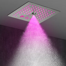 Cargar imagen en el visor de la galería, 12-Inch Flush-Mount Brushed Nickel Thermostatic Shower Faucet: 4-Way Control, 64-Color LED Lighting, Bluetooth Music, and Body Sprayers

