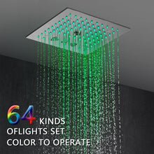 Load image into Gallery viewer, 12-Inch Flush-Mount Brushed Nickel Thermostatic Shower Faucet: 4-Way Control, 64-Color LED Lighting, Bluetooth Music, and Body Sprayers
