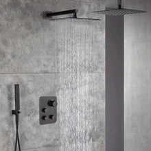 Cargar imagen en el visor de la galería, 12-Inch Non-LED Light Ceiling Mounted Oil Rubbed Bronze 3-Way Thermostatic Shower Faucet System with Wall Mount 12-Inch Rainfall Shower Head
