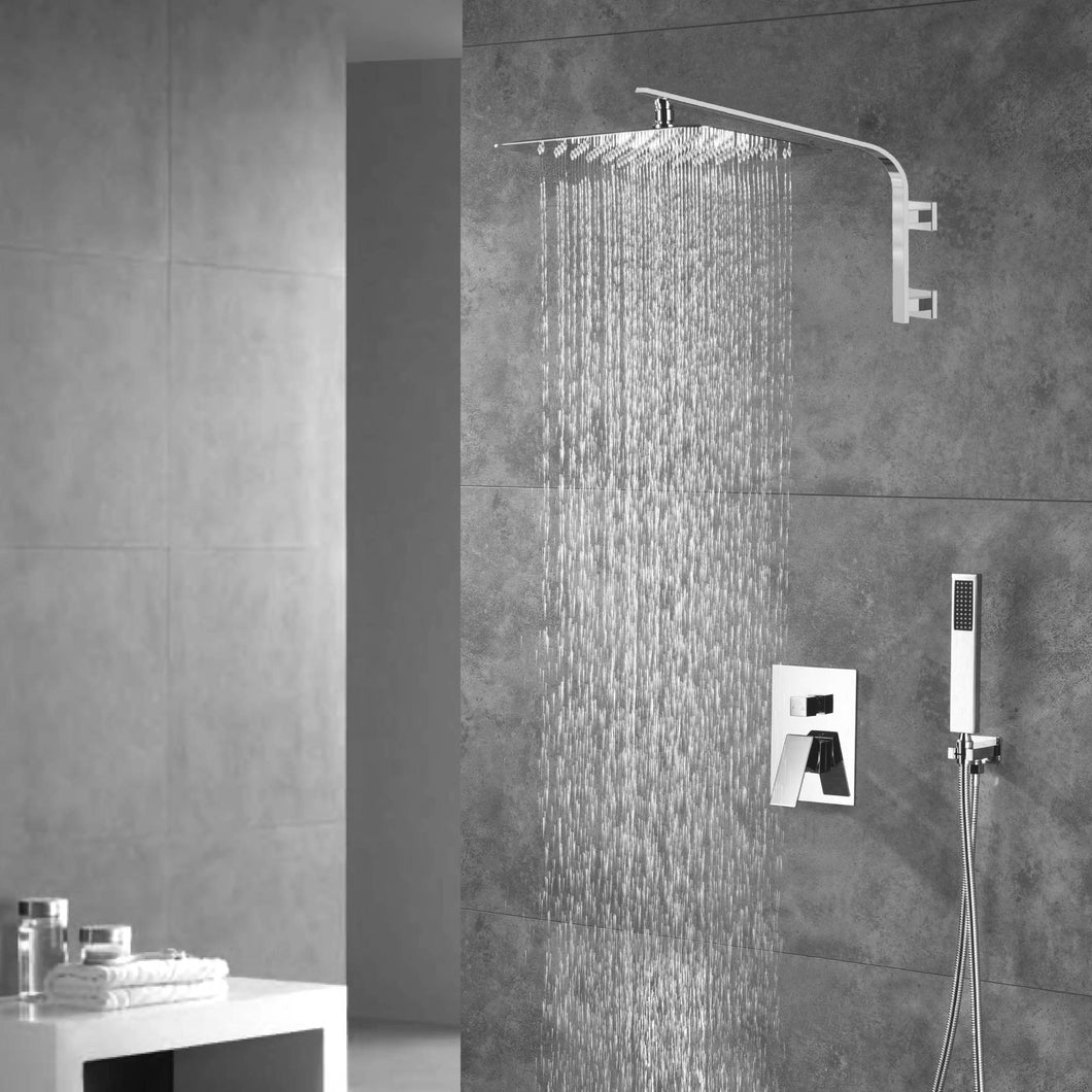 12 Inch Rain head big arc wall Mount Brushed Nickel Shower System two way or single way Rough-in Valve Body with trim