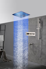 Carregar imagem no visualizador da galeria, 16-Inch Brushed Nickel Digital Thermostatic Shower System: 3-Way Control, Flush-Mounted, 64-Color LED Lighting, Bluetooth Music, Rainfall &amp; Waterfall Features
