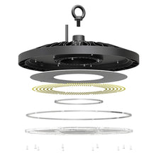 Cargar imagen en el visor de la galería, 150W UFO LED High Bay Light, Selectable Wattage(80W/100W/150W) &amp; CCT(4000K/5000K), 0-10V Dimmable, AC100-277V, CRI&gt;80, ETL Certified
