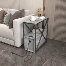 Carregar imagem no visualizador da galeria, Parrot Uncle Tables for Sofa Industrial Wash Grey 2-Drawer Chairside End Table with USB Charging
