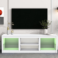 Load image into Gallery viewer, 66&quot; Modern LED TV Stand Entertainment Center with Glass Shelves for Living Room
