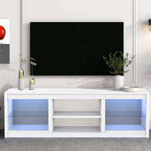 Carregar imagem no visualizador da galeria, 66&quot; Modern LED TV Stand Entertainment Center with Glass Shelves for Living Room
