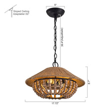 Cargar imagen en el visor de la galería, 2-Light Farmhouse Pendant Light with Wood Beads
