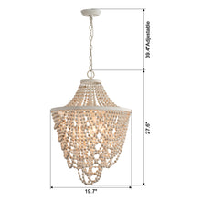 Load image into Gallery viewer, Antique White Bedroom 3-Light Chandelier Light with Wood Beads
