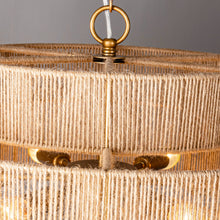 Load image into Gallery viewer, Bohemian Antique Gold 6-Light Drum Downrod Mount with Natural Rope Shade
