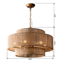 Cargar imagen en el visor de la galería, Bohemian Antique Gold 6-Light Drum Downrod Mount with Natural Rope Shade
