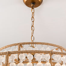 Cargar imagen en el visor de la galería, 6-Light Antique Gold Farmhouse Drum Beaded Chandelier with Rope Accents
