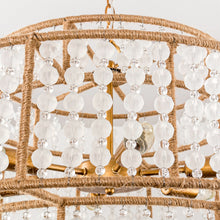 Cargar imagen en el visor de la galería, 6-Light Antique Gold Farmhouse Drum Beaded Chandelier with Rope Accents
