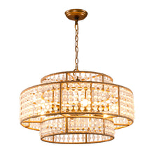 Cargar imagen en el visor de la galería, 6-Light Antique Gold Farmhouse Drum Beaded Chandelier with Rope Accents
