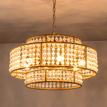 Cargar imagen en el visor de la galería, 6-Light Antique Gold Farmhouse Drum Beaded Chandelier with Rope Accents
