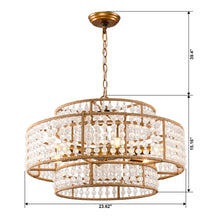 Cargar imagen en el visor de la galería, 6-Light Antique Gold Farmhouse Drum Beaded Chandelier with Rope Accents
