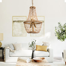 Carregar imagem no visualizador da galeria, Modern Beaded Basket Weathered Wood 4-Light Chandelier
