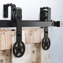 Cargar imagen en el visor de la galería, Double Track U-Shape Bypass Sliding Barn Door Hardware Kit - Star Design Roller
