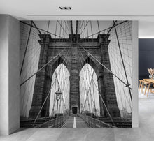 Load image into Gallery viewer, Black and White Brooklyn Bridge Wallpaper Mural. New York City Theme Decor. #6798
