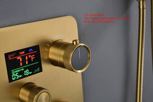 Cargar imagen en el visor de la galería, 12-inch Or 16-inch Or 6&#39;&#39; Wall-Mount Brushed Gold 3-Way Thermostatic Shower Valve System: Versatile Functionality and Stunning Design
