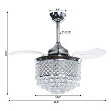 Load image into Gallery viewer, 36&quot; Madurai Modern Chrome Downrod Mount Crystal Ceiling Fan with Lighting and Remote Control
